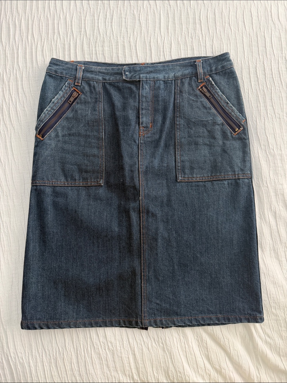 DKNY Dark Blue Denim Pencil Skirt with Zipper Accents - Sz 30